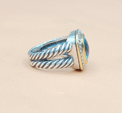 David Yurman Albion 11mm Blue Topaz With Diamonds and 18k Gold