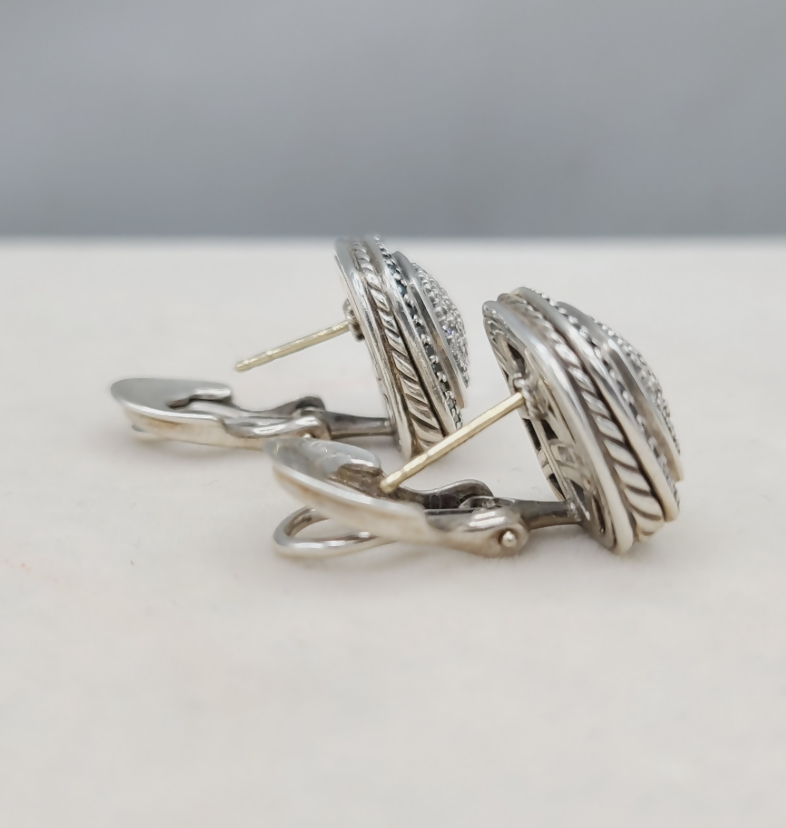 side view David Yurman Albion 11mm Pave Diamond Earrings
