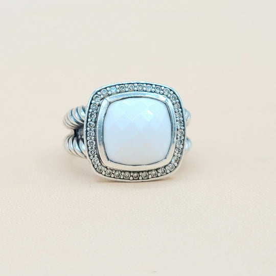  David Yurman Albion-11mm White Agate-Diamond Ring