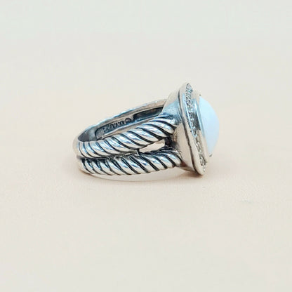    David Yurman-Albion-11mm-White-Agate Diamond Ring