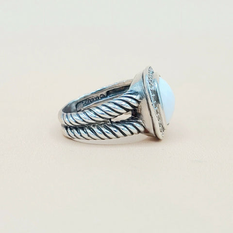  David Yurman Albion-11mm White Agate-Diamond Ring