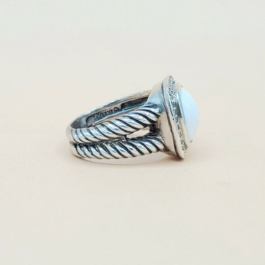  David Yurman Albion-11mm White Agate-Diamond Ring