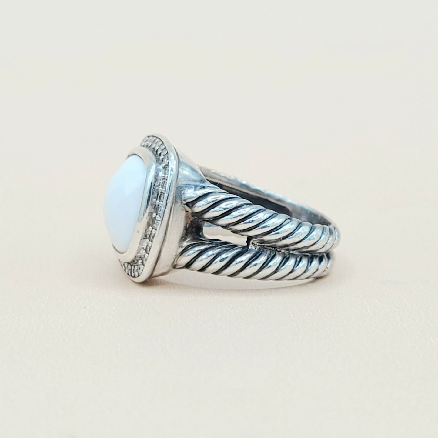    David Yurman-Albion-11mm-White-Agate Diamond Ring