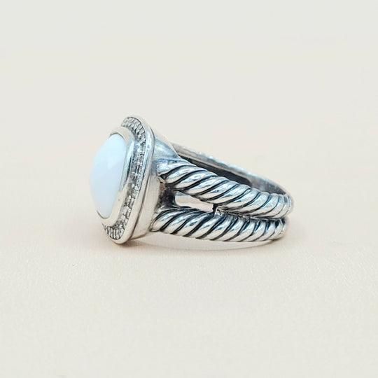  David Yurman Albion-11mm White Agate-Diamond Ring