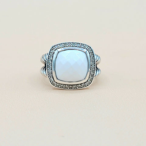  David Yurman Albion-11mm White Agate-Diamond Ring
