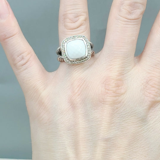  David Yurman Albion-11mm White Agate-Diamond Ring