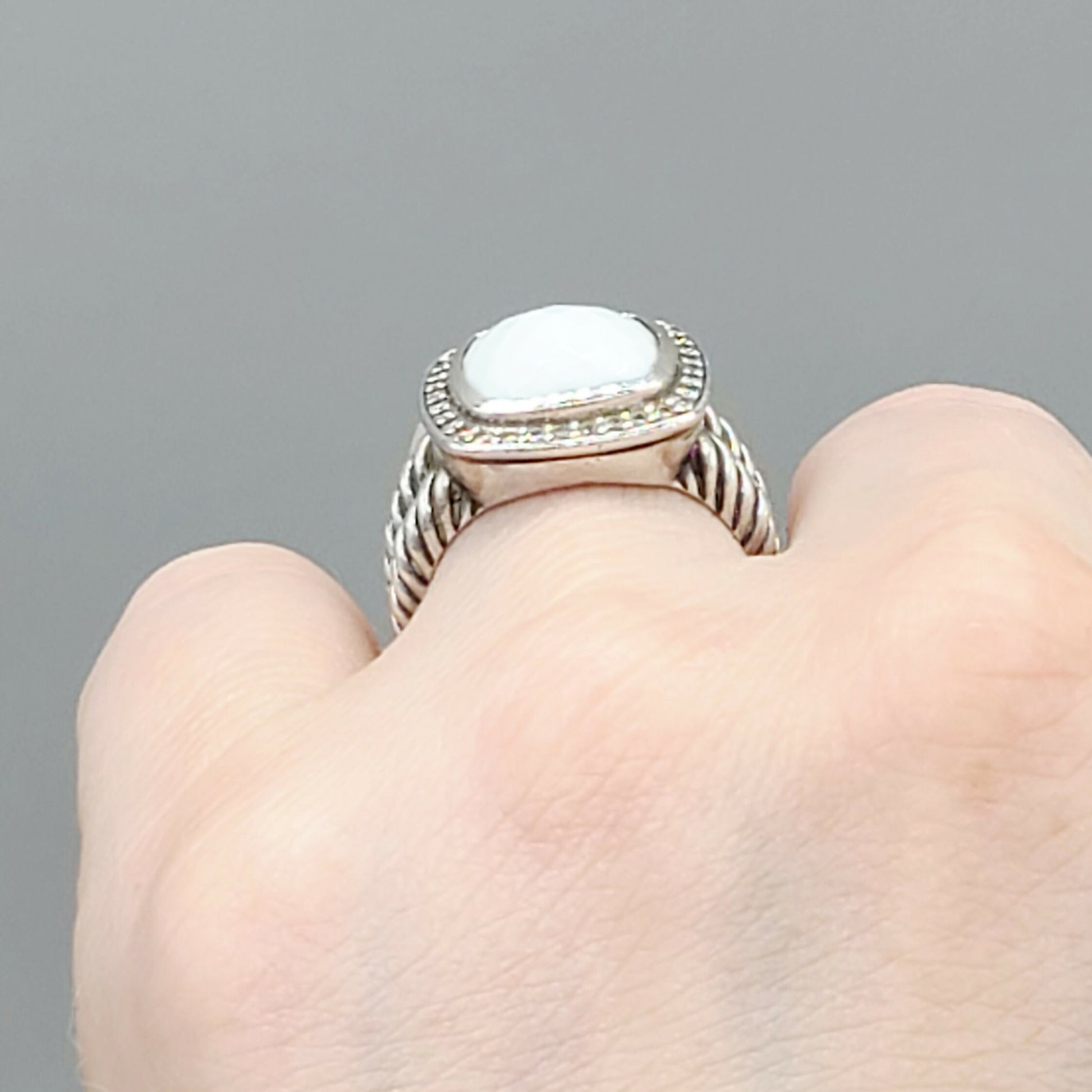    David Yurman-Albion-11mm-White-Agate Diamond Ring