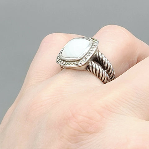  David Yurman Albion-11mm White Agate-Diamond Ring