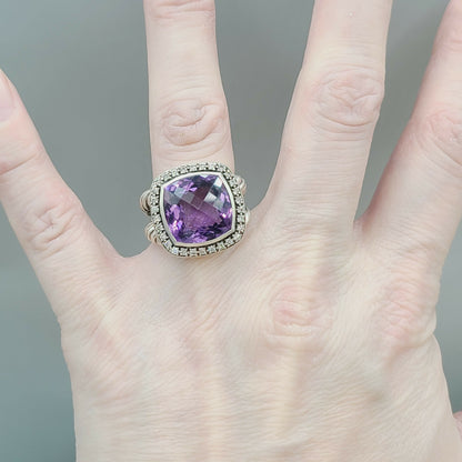 David Yurman Albion 14mm Amethyst Moonlight Ice Diamond Ring 