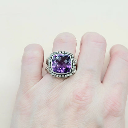 David Yurman Albion 14mm Amethyst Moonlight Ice Diamond Ring 