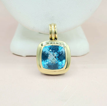  David Yurman Albion 14mm Blue Topaz Silver & Gold Pendant Enhancer
