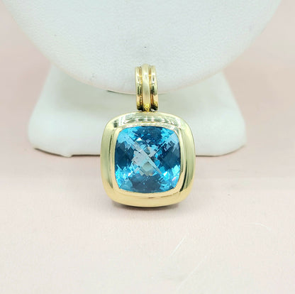 David Yurman Albion 14mm Blue Topaz Silver & Gold Pendant Enhancer