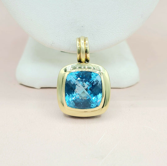  David Yurman Albion 14mm Blue Topaz Silver & Gold Pendant Enhancer