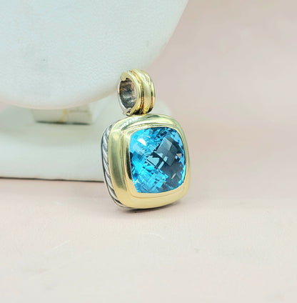  David Yurman Albion 14mm Blue Topaz Silver & Gold Pendant Enhancer