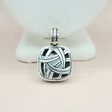  David Yurman Albion 14mm Blue Topaz Silver & Gold Pendant Enhancer