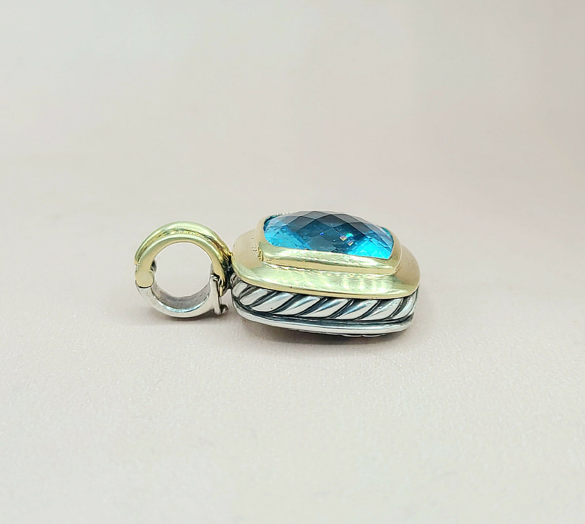  David Yurman Albion 14mm Blue Topaz Silver & Gold Pendant Enhancer