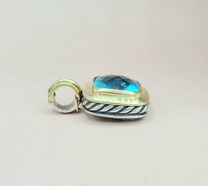  David Yurman Albion 14mm Blue Topaz Silver & Gold Pendant Enhancer