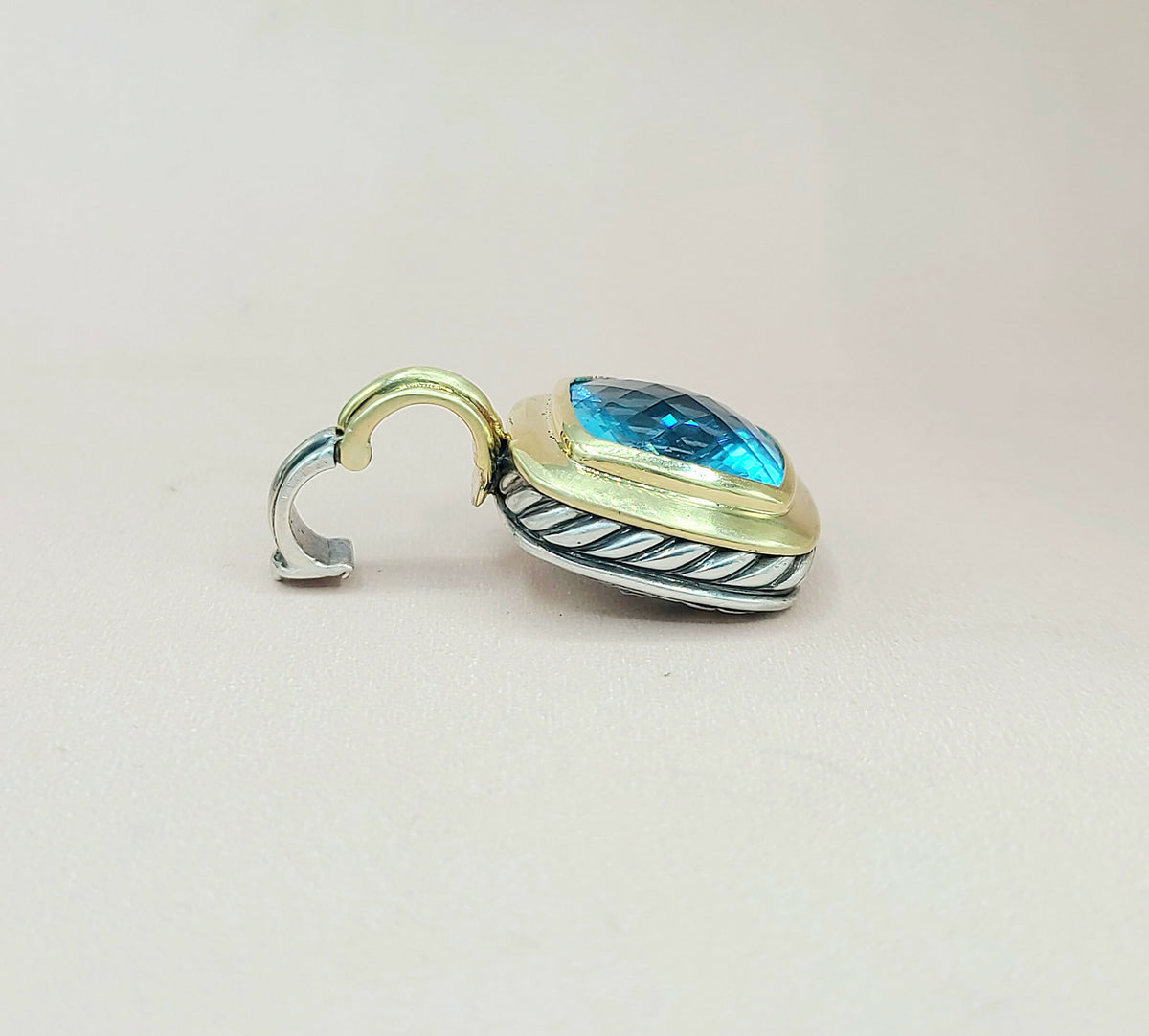  David Yurman Albion 14mm Blue Topaz Silver & Gold Pendant Enhancer