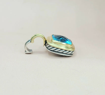  David Yurman Albion 14mm Blue Topaz Silver & Gold Pendant Enhancer