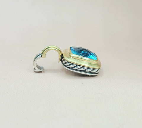  David Yurman Albion 14mm Blue Topaz Silver & Gold Pendant Enhancer