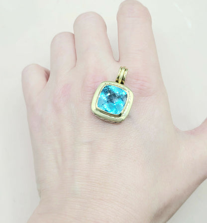  David Yurman Albion 14mm Blue Topaz Silver & Gold Pendant Enhancer