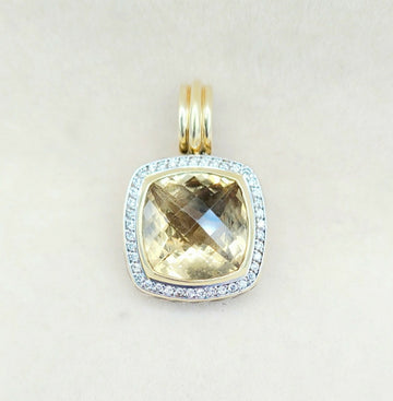  David Yurman Albion 14mm Champagne Citrine & Diamond Silver & Gold Pendant Enhancer