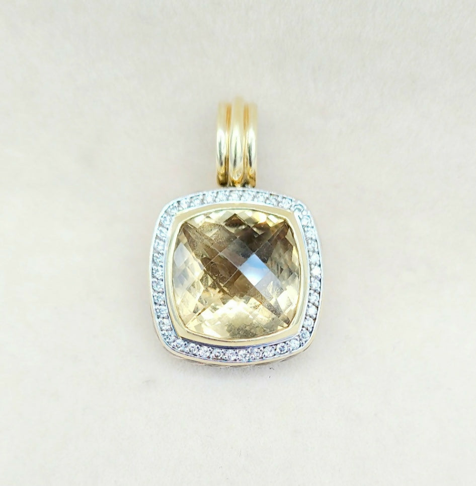  David Yurman Albion 14mm Champagne Citrine & Diamond Silver & Gold Pendant Enhancer