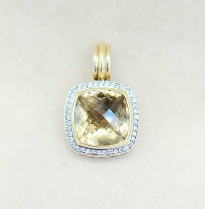  David Yurman Albion 14mm Champagne Citrine & Diamond Silver & Gold Pendant Enhancer