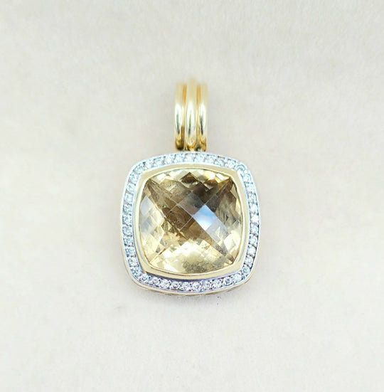  David Yurman Albion 14mm Champagne Citrine & Diamond Silver & Gold Pendant Enhancer