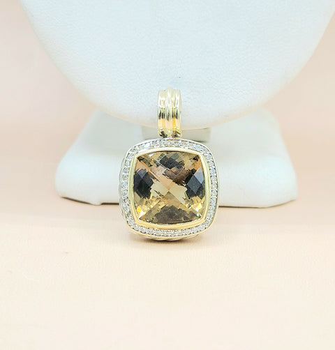  David Yurman Albion 14mm Champagne Citrine & Diamond Silver & Gold Pendant Enhancer