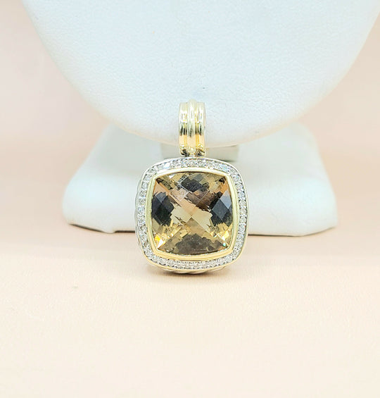  David Yurman Albion 14mm Champagne Citrine & Diamond Silver & Gold Pendant Enhancer