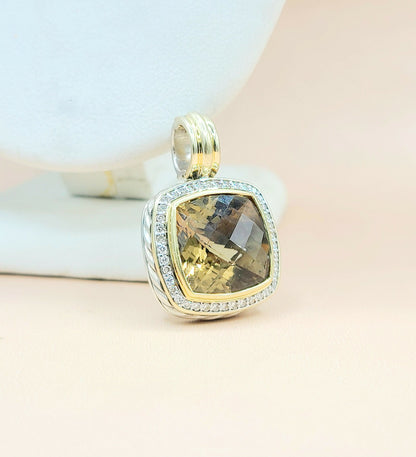  David Yurman Albion 14mm Champagne Citrine & Diamond Silver & Gold Pendant Enhancer