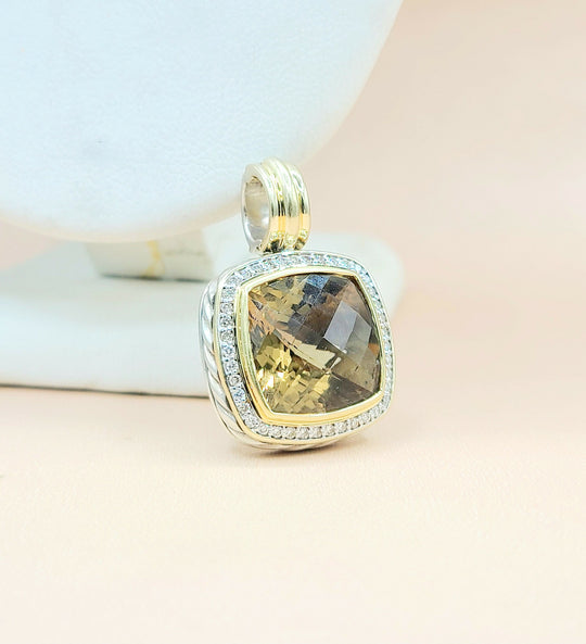  David Yurman Albion 14mm Champagne Citrine & Diamond Silver & Gold Pendant Enhancer