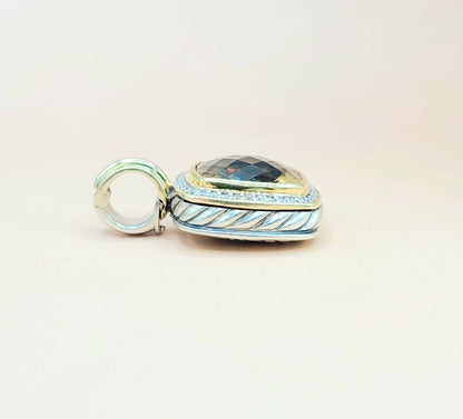  David Yurman Albion 14mm Champagne Citrine & Diamond Silver & Gold Pendant Enhancer