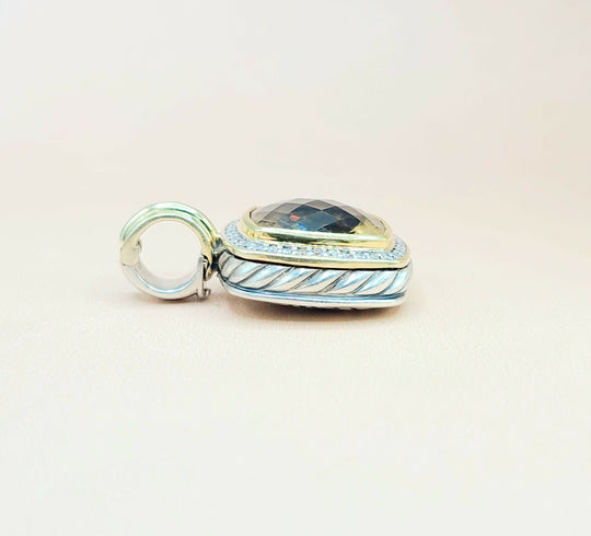  David Yurman Albion 14mm Champagne Citrine & Diamond Silver & Gold Pendant Enhancer