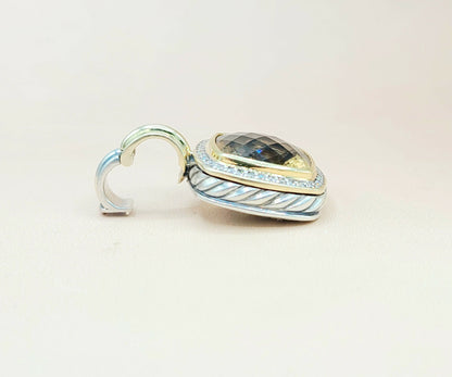  David Yurman Albion 14mm Champagne Citrine & Diamond Silver & Gold Pendant Enhancer