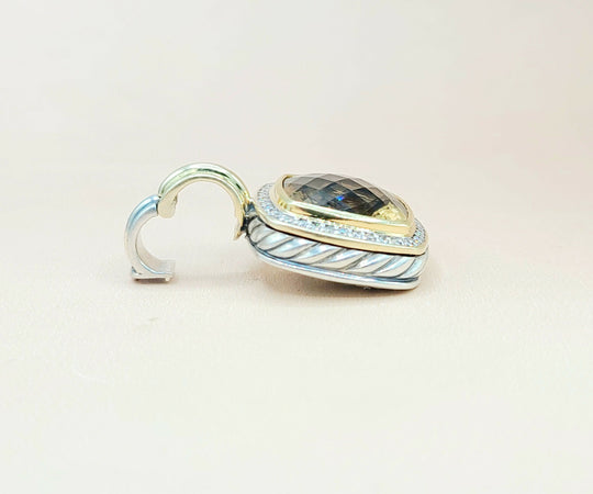  David Yurman Albion 14mm Champagne Citrine & Diamond Silver & Gold Pendant Enhancer