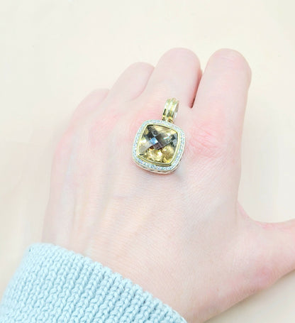  David Yurman Albion 14mm Champagne Citrine & Diamond Silver & Gold Pendant Enhancer