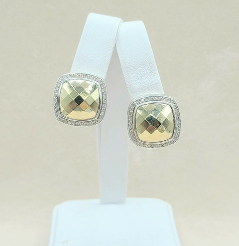  David Yurman-Albion 14mm Gold Dome-Diamond Earrings