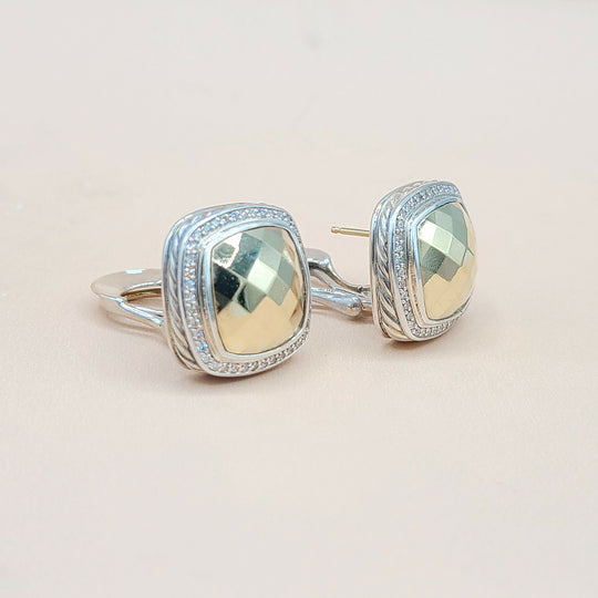  David Yurman-Albion 14mm Gold Dome-Diamond Earrings