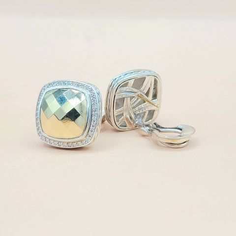  David Yurman-Albion 14mm Gold Dome-Diamond Earrings