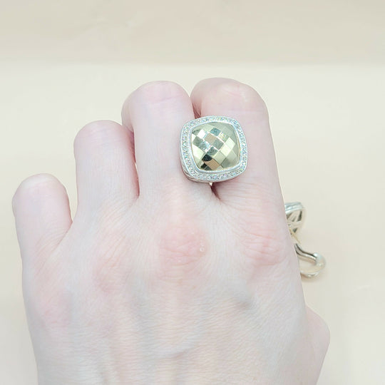  David Yurman-Albion 14mm Gold Dome-Diamond Earrings