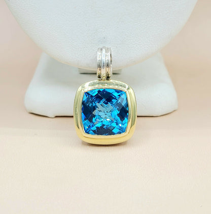  David Yurman Albion 14mm Hampton Blue Topaz Silver & Gold Pendant Enhancer