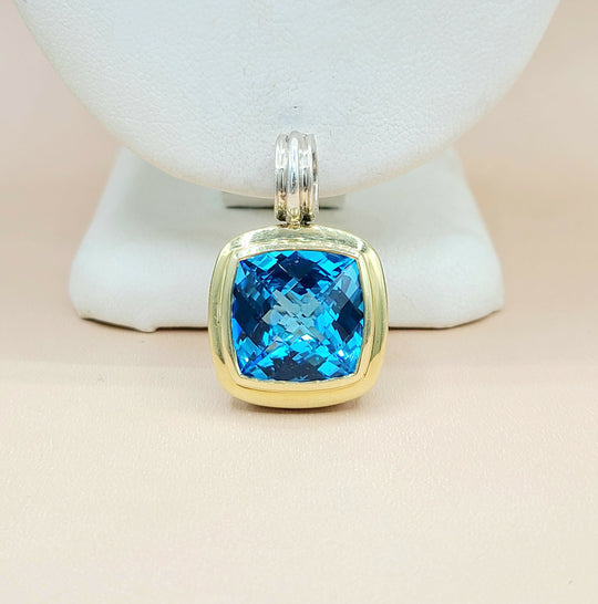  David Yurman Albion 14mm Hampton Blue Topaz Silver & Gold Pendant Enhancer
