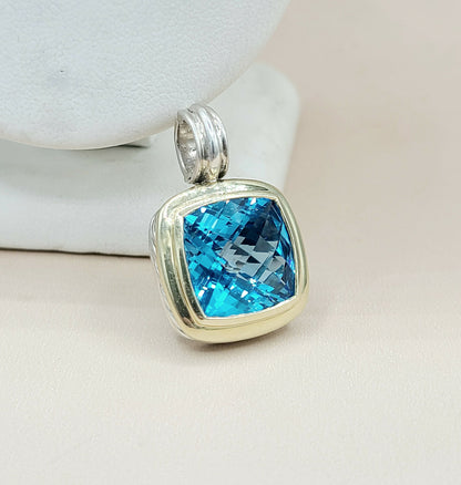  David Yurman Albion 14mm Hampton Blue Topaz Silver & Gold Pendant Enhancer