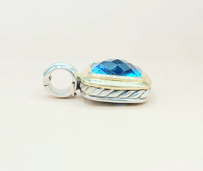  David Yurman Albion 14mm Hampton Blue Topaz Silver & Gold Pendant Enhancer