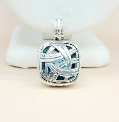  David Yurman Albion 14mm Hampton Blue Topaz Silver & Gold Pendant Enhancer