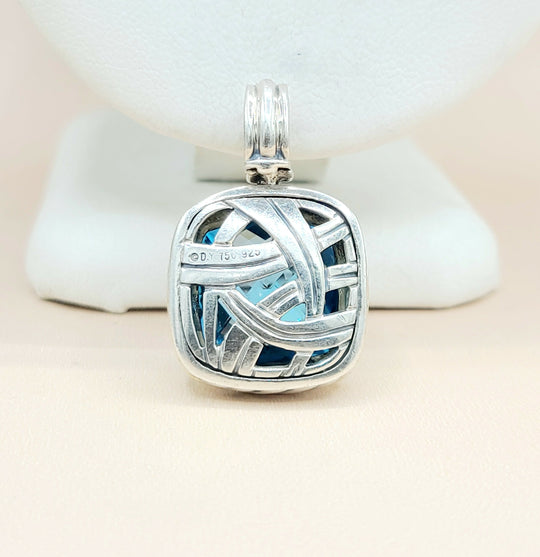  David Yurman Albion 14mm Hampton Blue Topaz Silver & Gold Pendant Enhancer