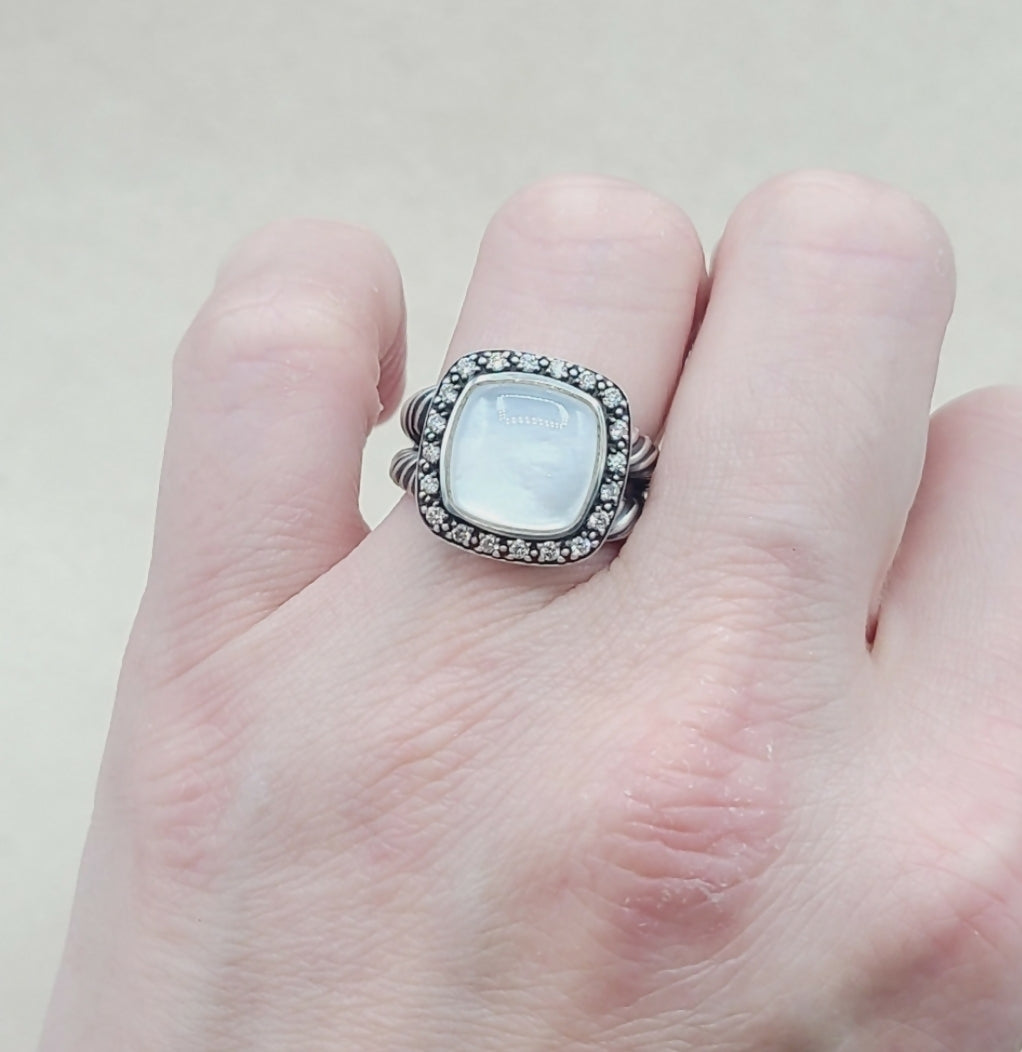 David Yurman Albion 14mm Moon Quartz (Moonstone) Diamond Ring