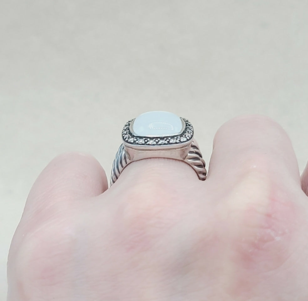 David Yurman Albion 14mm Moon Quartz (Moonstone) Diamond Ring